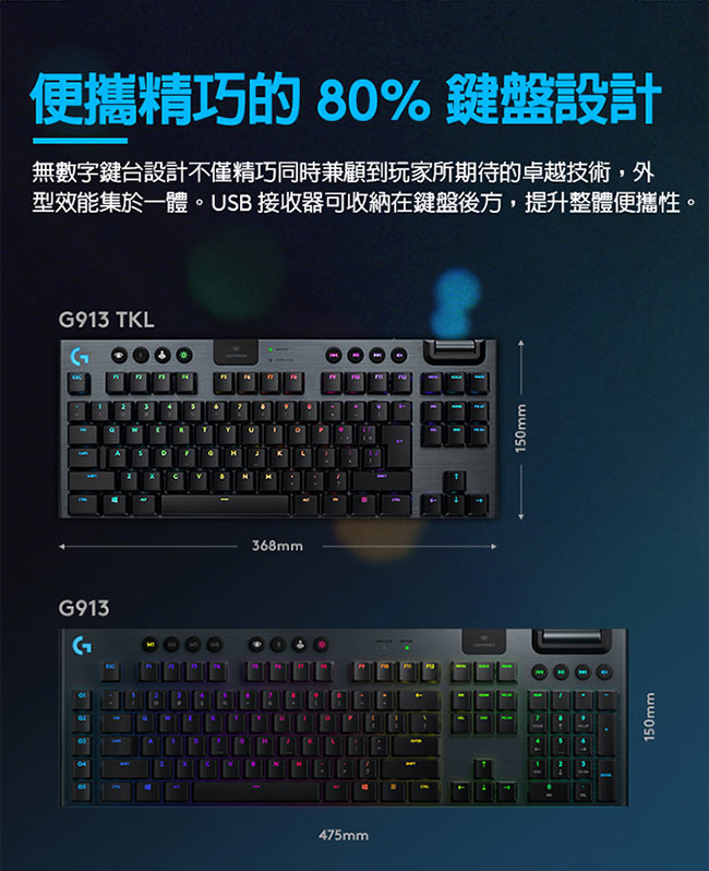 Logitech 羅技G913 TKL 80% 無線Tactile茶軸遊戲鍵盤-鍵盤滑鼠專館 